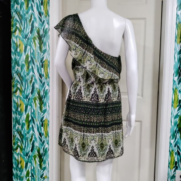 Pookie & Sebastian Whimsy Velvet Burnout Festival One Shoulder Ruffle Dress M - Picture 3 of 8